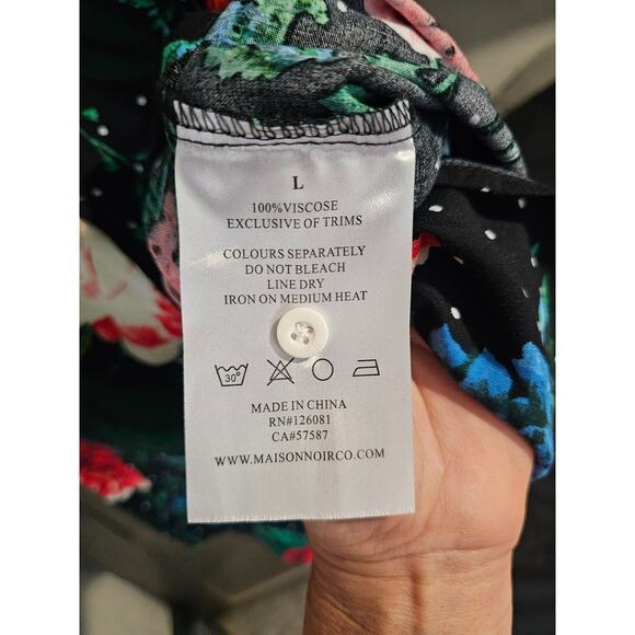 Maison Noir Mens Rose Button Up Shirt Size L Black Polka Dot Punk Grunge Y2K - Picture 3 of 6